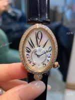 High Quality Replica BREGUET Reine De Naples Black Leather Strap White Face Dial White Diamond Inlaid Case Watch